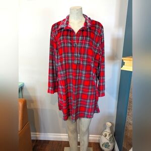Red Plaid Long Sleeve Night Shirt Soft Fleece Adult Size XXL Children's Place